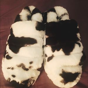 NWT Cow Print Fur Slides
